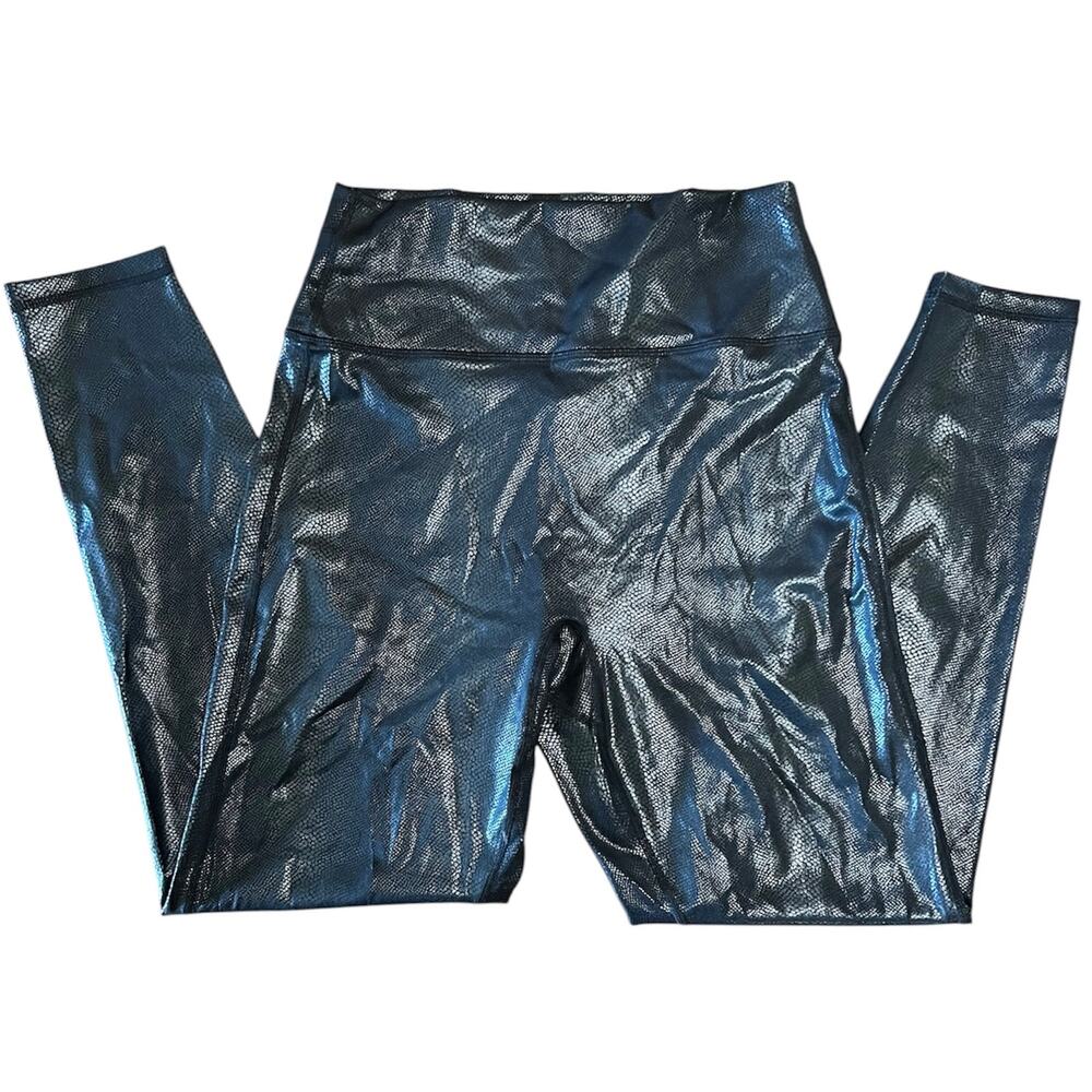 Buffbunny Collection Metallic Black Snakeskin Athletic High Waist Leggings Large